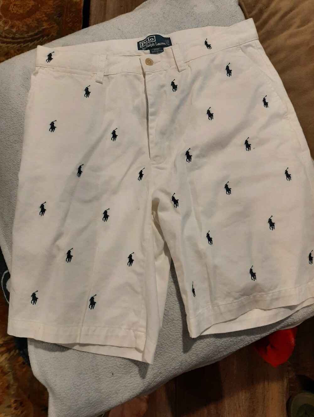 Ralph Lauren Polo Prospect Perfect White Shorts with Navy Logos, Perfect, 32